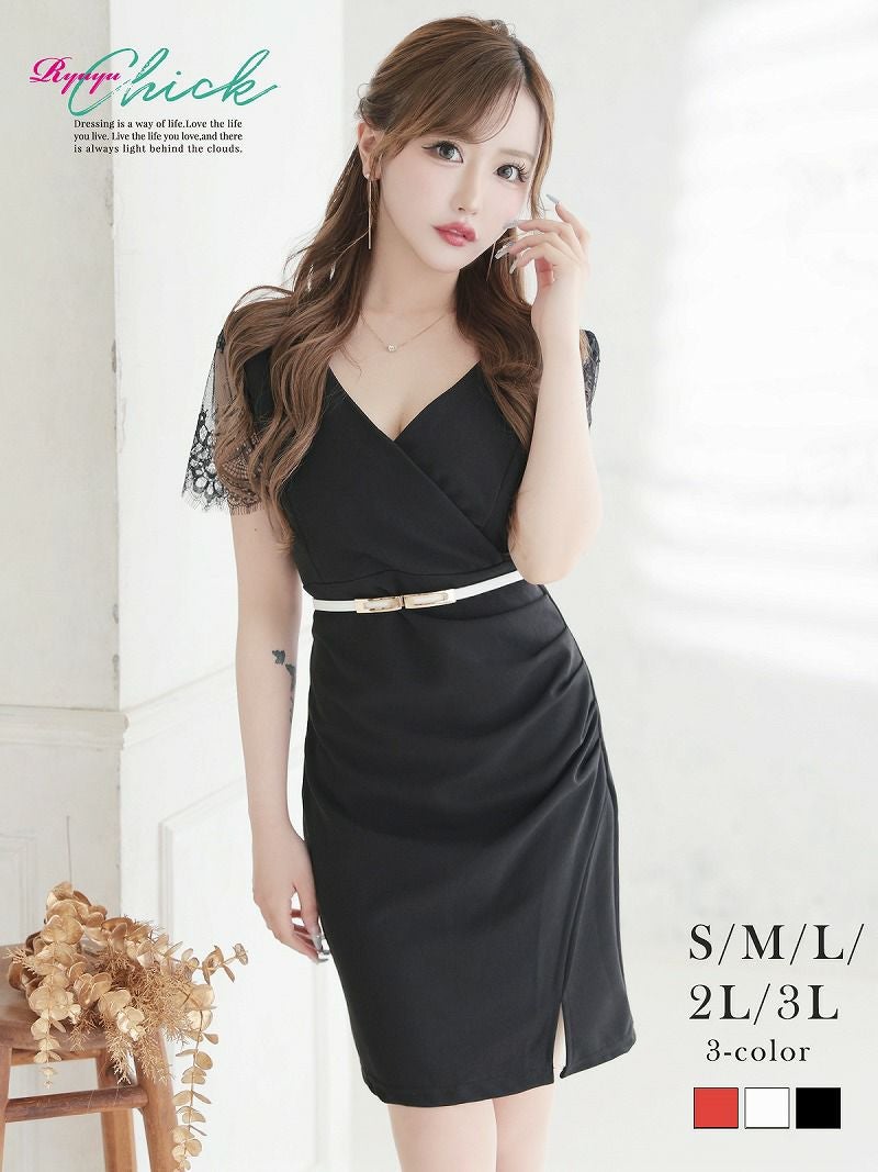 ※一部予約販売※カシュクールメッシュタイトワンピース りせり 着用 キャバドレス【RyuyuChick】