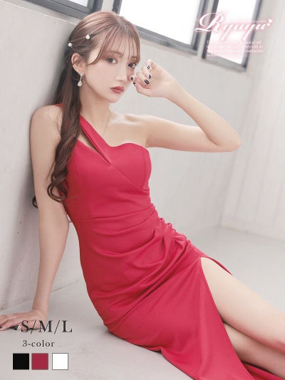 先行予約割¥7390→¥7021!※一部予約販売※ワンショルカッティング美シルエットロングドレス【Ryuyu】(S/M/L)(ブラック/レッド/ホワイト)