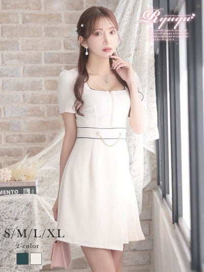 アシンメトリーパイピング韓国風袖付きラウンジワンピース【Ryuyu】(S/M/L/XL(2L))(アイボリー/グリーン)