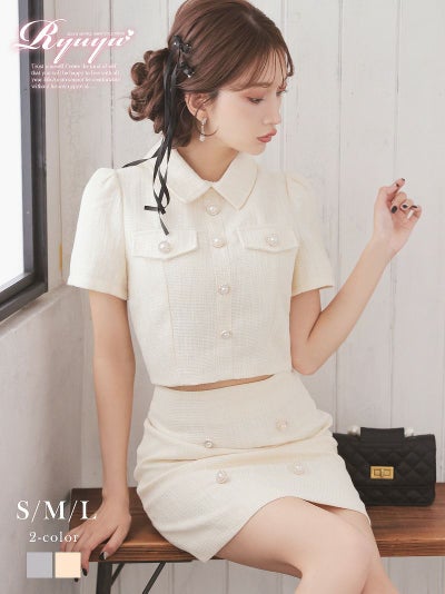 ドーリークラシカルツイードセットアップドレス【Ryuyu】(S/M/L)(グレージュ/オフホワイト)