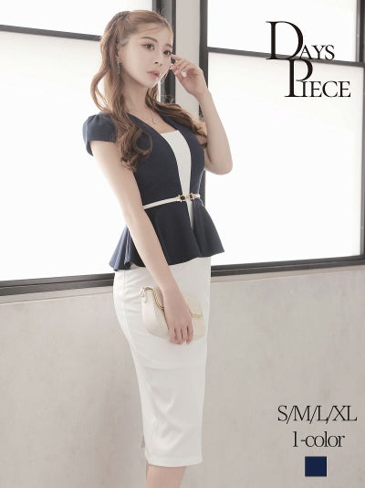 レイヤード風バイカラーペプラム袖付き韓国キャバドレス【DAYS PIECE】 ptpl