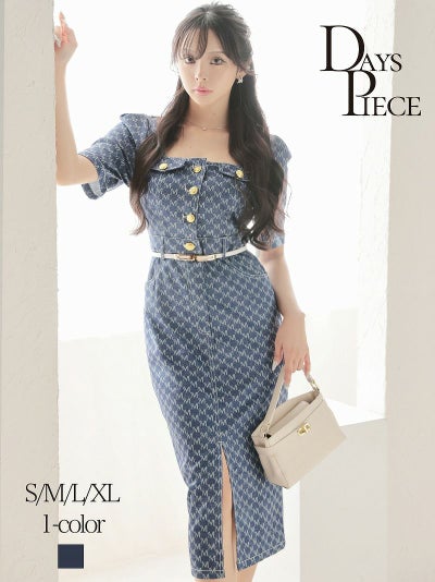 先行予約割¥7980→¥7581!※一部予約販売※ハイウエストデニムミディ丈韓国ワンピース KANO 着用 キャバドレス【DAYS PIECE】(S/M/L/XL(2L))(ブルー)