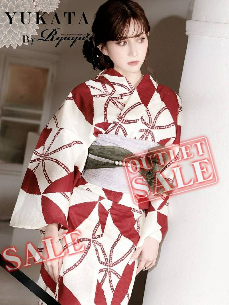 【訳ありアウトレット】白と紅の大人古典レディース浴衣 加賀美早紀 着用 ゆかた【Ryuyu】
