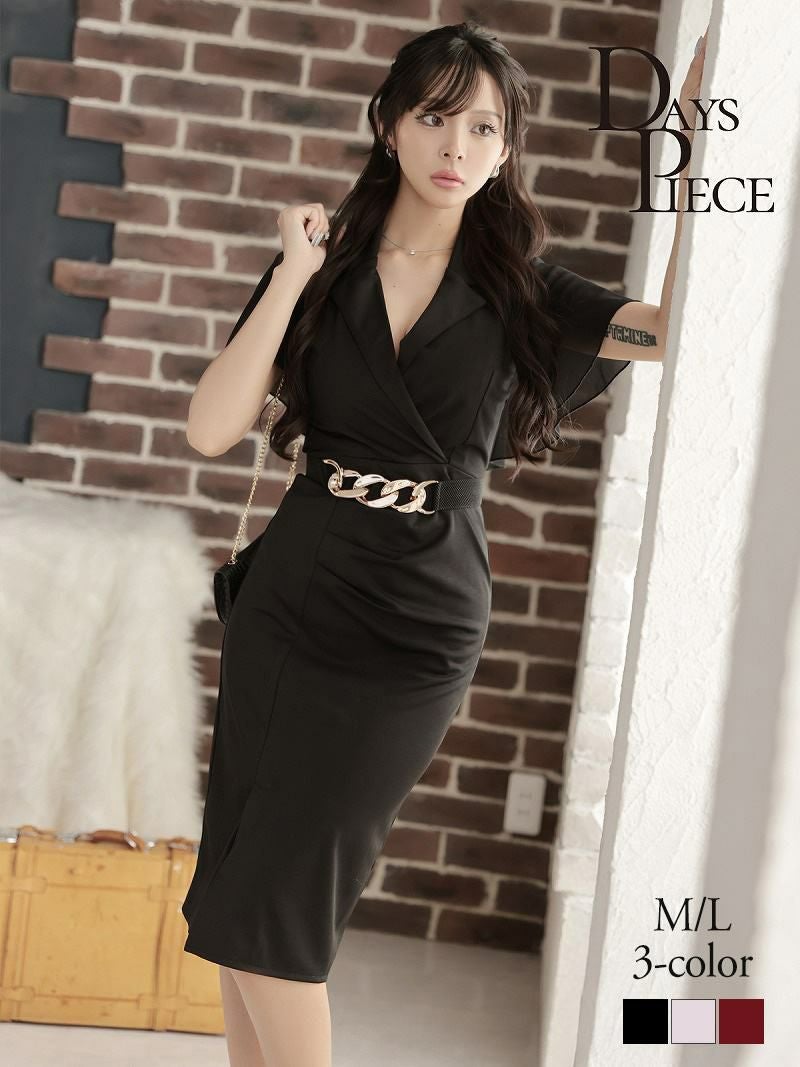 シフォンフレアスリーブミディ韓国ワンピース KANO 着用 キャバワンピース【DAYS PIECE】