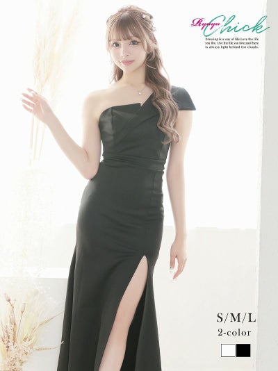 先行予約割￥3980→￥3781！※一部予約販売※ワンショルスリットタイトロングドレス あいさ 着用 キャバドレス【RyuyuChick】(S/M/L)(ブラック/ホワイト)