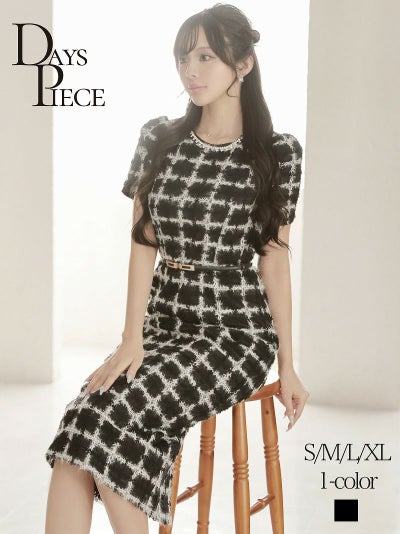 千鳥チェックラメモール入りドレッシー韓国ワンピース KANO 着用 キャバワンピース【DAYS PIECE】(S/M/L/XL(2L))(ブラック) ptpl
