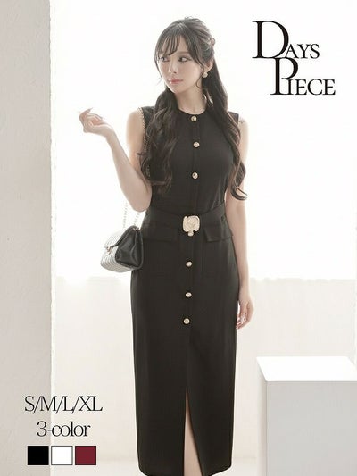 先行予約割¥6380→¥6061!※一部予約販売※ノースリーブボタンデザインベルト付き韓国タイトキャバワンピース【DaysPiece】(S/M/L/XL)(ブラック/ホワイト/ワイン)