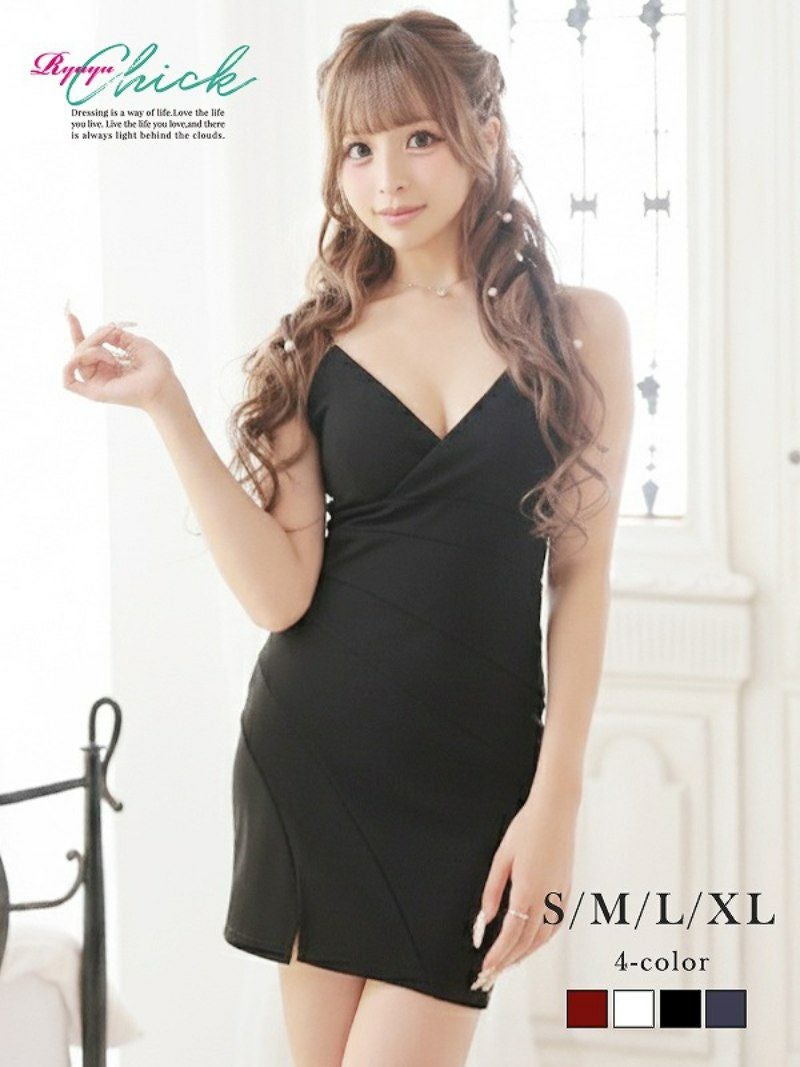 カシュクールVネック斜め切り替えタイトミニドレス あいさ 着用 キャバドレス【RyuyuChick】