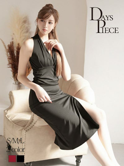 先行予約割￥7680→￥7295！※一部予約販売※アメスリドレープカラー谷間みせウエスト切り替えタイトキャバドレス 韓国styleストレッチミディ丈ワンピ【DaysPiece】(S/M/L)(レッド/ブラック)?ptpl