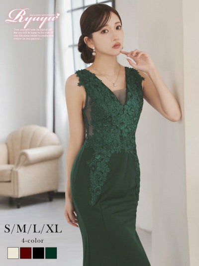 先行予約割￥7980→￥7581！※一部予約販売※立体刺繍シースルーメッシュエレガントスレンダーロングドレス【Ryuyu】(S/M/L/XL(2L))(グリーン/ブラック/オフホワイト/ワイン)?ptpl