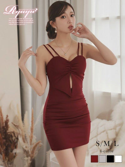 先行予約割￥6380→￥6061！※一部予約販売※谷間みせビスチェ風ダブルストラップタイト肉厚パッド入りミニドレス【Ryuyu】(S/M/L)(ブラック/ワイン/ホワイト/グレー)