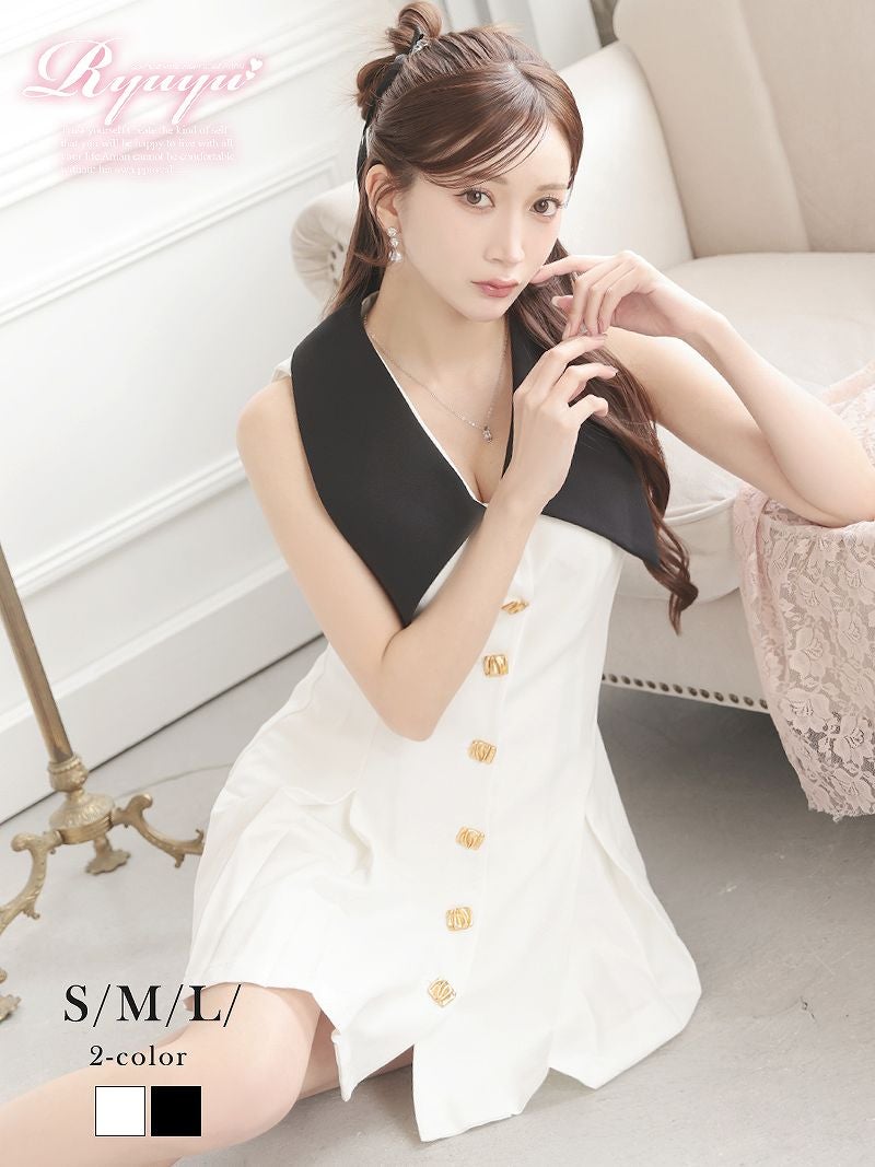 ビッグ襟で小顔効果なドール風ノースリキャバワンピース【Ryuyu】