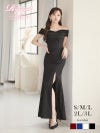※一部予約販売※オフショルから覗く美デコルテが視線を奪う、大胆スリット入りのフレアロングドレス 【Ryuyu】