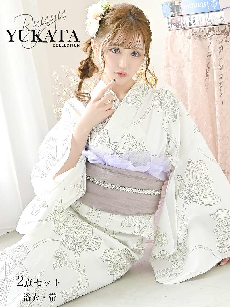 浴衣 清楚で凛とした美しさを引き立てる大輪の百合が描かれた白地浴衣2