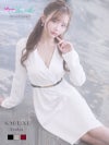 カシュクール風の胸元とウエストギャザーで細見せが叶う袖付きタイトキャバワンピース りせり 着用 キャバドレス【RyuyuChick】