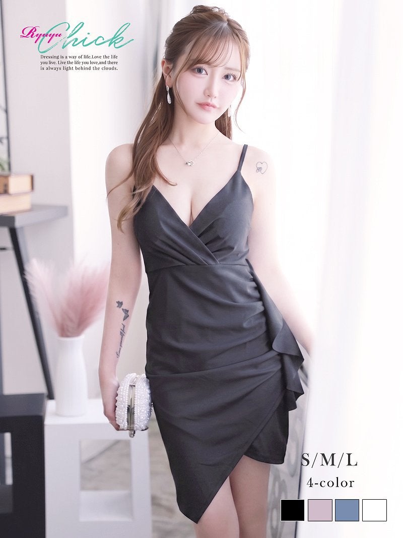 ※一部予約販売※曲線美を強調するタイトシルエットとアシンメトリーな裾が魅力のキャミワンピドレス りせり 着用 キャバドレス【RyuyuChick】
