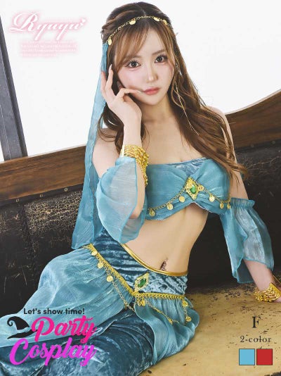 コスプレ アラビアンベリーダンサープリンセスセットアップコス りせり 着用 【Ryuyu】(フリーサイズ)(ブルー/レッド)