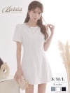 ※一部予約販売※パールリボン襟パフスリーブ清楚フレアミニドレス 加賀美早紀 着用キャバドレス 【Belsia】