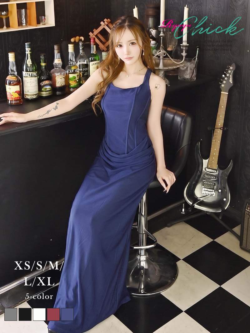 ※一部予約販売※ワイヤー入コルセット風ドレープストレッチロングドレス りせり 着用 キャバドレス【RyuyuChick】